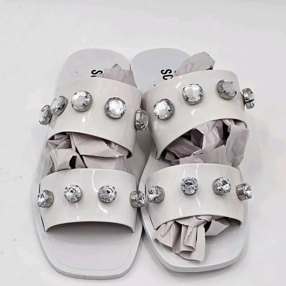 Schutz Lizzie White Jelly Crystal Embellished Flat Slide Sandal Size EU 39 US 9 - Picture 3 of 7